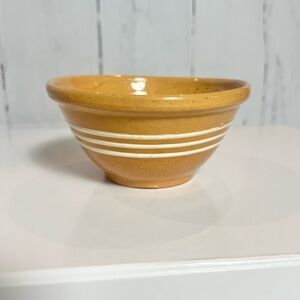 Antique Yellow Ware Bowl Three White Stripes